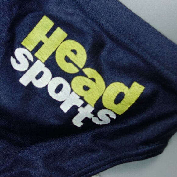 VINTAGE HEAD SPORTS SWIM BRIEF NAVY BLUE W/ YELLOW & TEXT, SIZE M" (Pre-Owned) - Picture 3 of 7